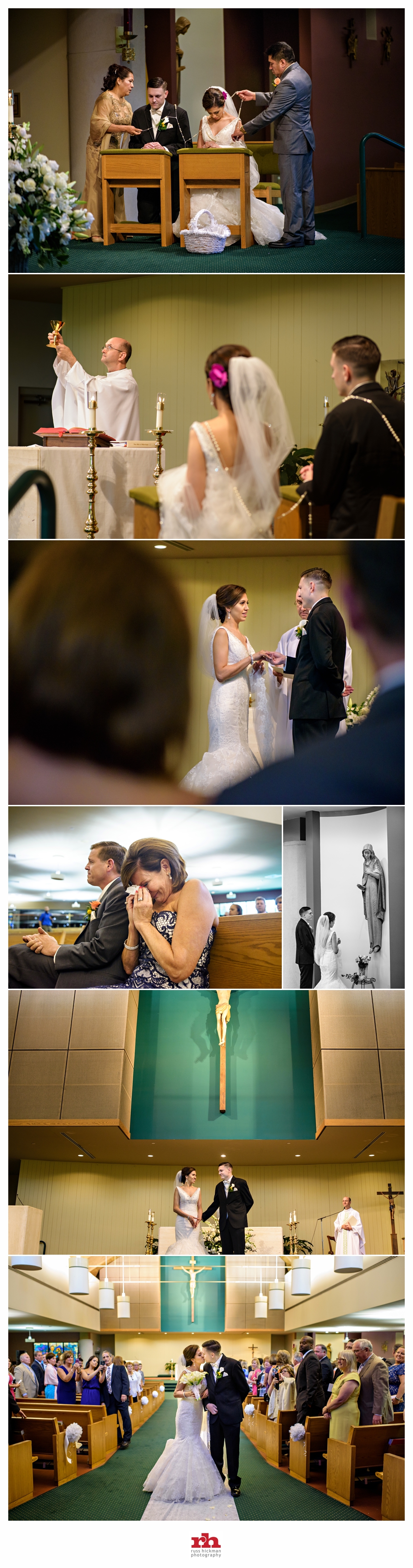 The Mother of the Groom cries during the Catholic Wedding Ceremony in Bucks County PA.